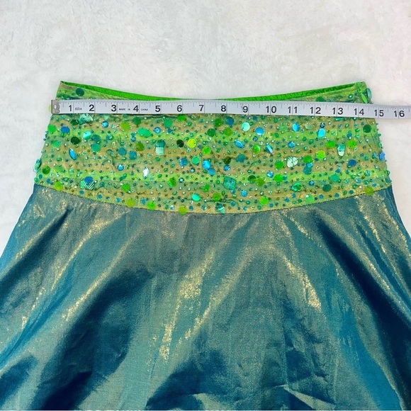 Basil & Maude Iridescent Green Blue Sequin Mermaid Beaded Skirt Sz 2 A Line - Picture 12 of 16